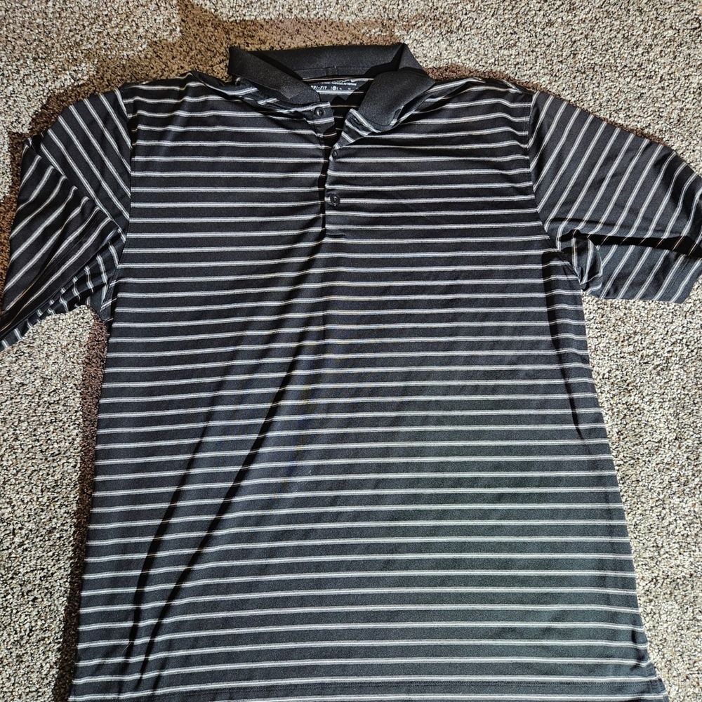 Nike Golf Dri-FIT Polo Shirt Mens XL Black White Striped Short Sleeve 416581-010